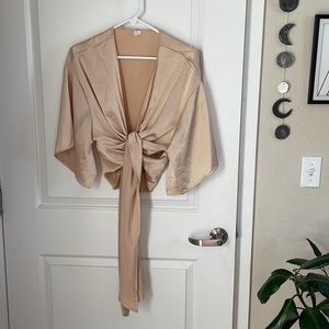 Gold tie front top